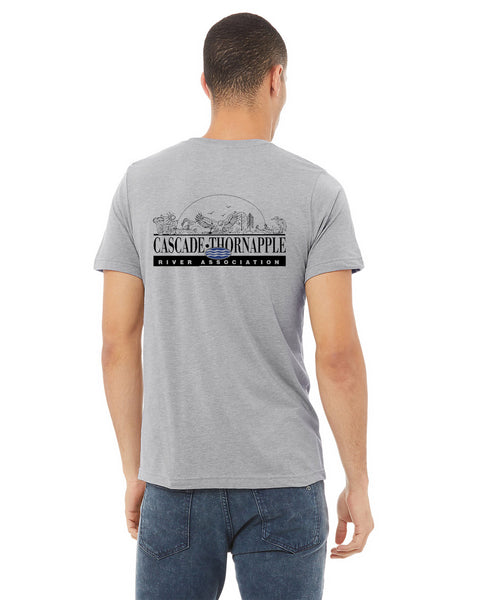 Mens Cascade Thornapple River Association Short Sleeve T-Shirt-CTRA Left Chest Logo w/Vintage B&W Logo Back