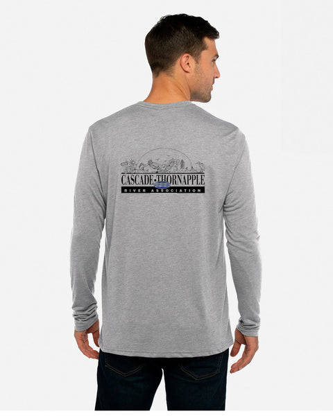 Unisex Cascade Thornapple River Association Long Sleeve T-Shirt- CTRA X Left Chest Logo w/Vintage B&W Logo Back