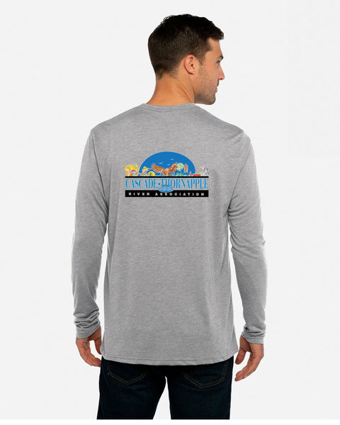 Unisex Cascade Thornapple River Association Long Sleeve T-Shirt-CTRA Left Chest Logo w/Vintage Color Logo Back