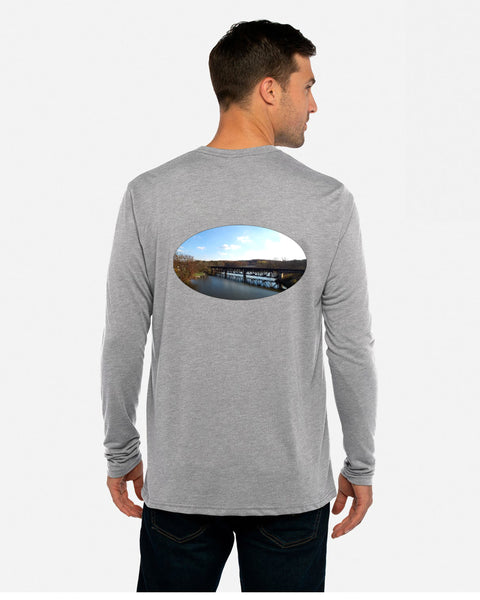 Unisex Cascade Thornapple River Association Long Sleeve T-Shirt- Traditional Left Chest Logo w/Bridge Scene Back