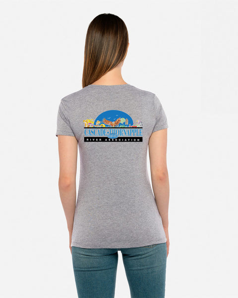 Womens' Cascade Thornapple River Association Short Sleeve T-Shirt-Traditional Left Chest Logo w/Vintage Color Logo Back