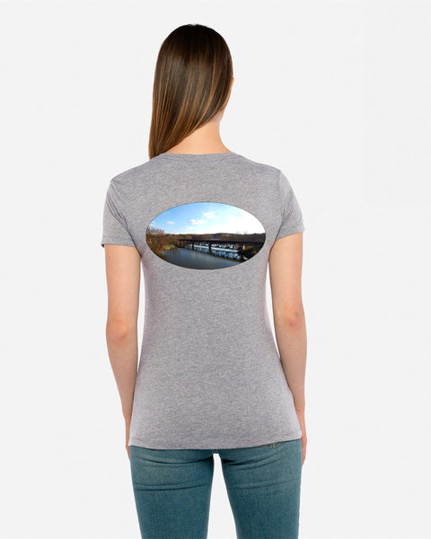 Women's Cascade Thornapple River Association Short Sleeve T-Shirt-CTRA Left Chest Logo w/Bridge Scene Back