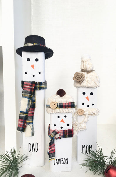 Personalized wood Snowman family