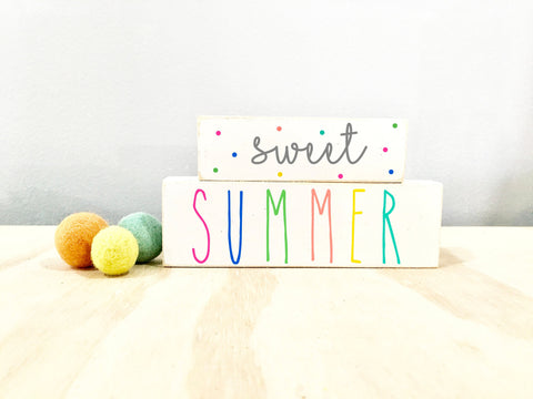 Summer tiered tray signs, wooden signs,  Tiered tray decor, Tiered tray signs, Hostess gift, Coffee bar, Teacher gift, Summer decor, Blocks