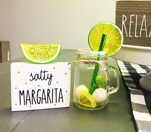 Margarita mug, Tiered tray sign, Salty margarita, Happy hour sign, Mini mug, Tiered tray decor, Bar sign, Lime, Margarita decor