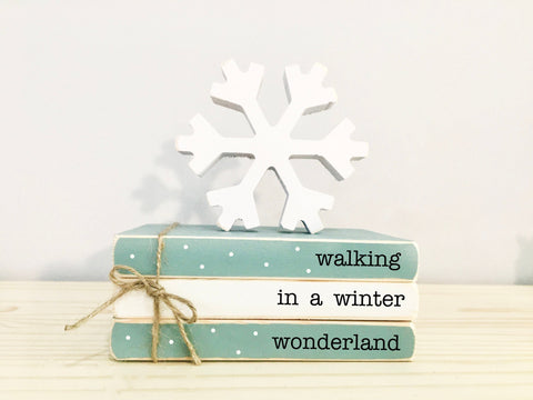 Holiday tiered tray, Christmas decor, Wooden snowflake, Winter wonderland,  Mini book bundle, Book stack, Farmhouse, Winter decor