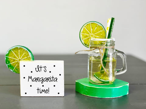 Margarita mug, Wood lime, Tiered tray sign, Faux margarita, Happy hour sign, Mini mug, Tiered tray decor, Bar sign, Margarita decor