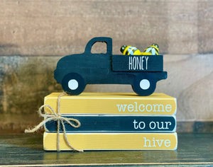 Bee decor, Honey truck, Fall mini book bundle, Tiered tray, Book stack, Wooden truck, Faux books, I love fall