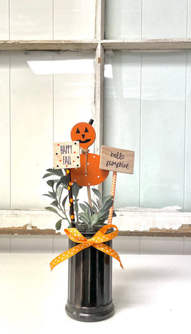 Halloween decor, Halloween vase with wooden pumpkin, Tiered tray vase, Party centerpiece, Hello pumpkin wood sign