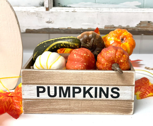 Pumpkin crate with pumpkins, Fall tiered tray