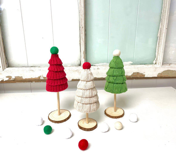 Sweater Christmas trees, Christmas tiered tray decor