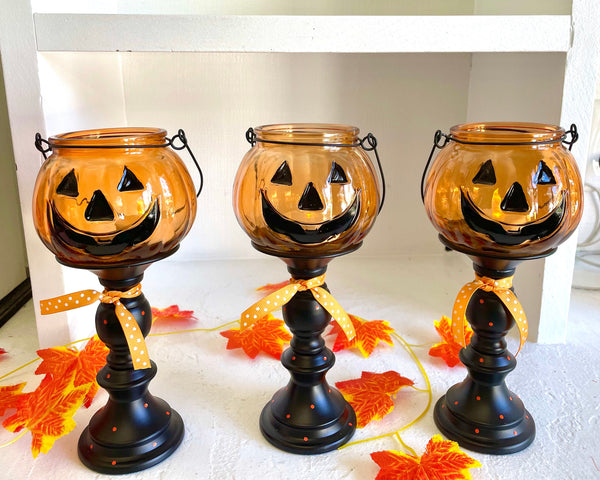 Pumpkin candle holder, Halloween tiered tray decor