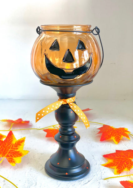 Pumpkin candle holder, Halloween tiered tray decor