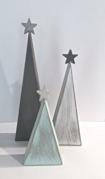 Rustic Christmas, wood Christmas trees, tree shelf sitters, primitive trees, Christmas decor, gray and aqua, modern decor, aqua tree,